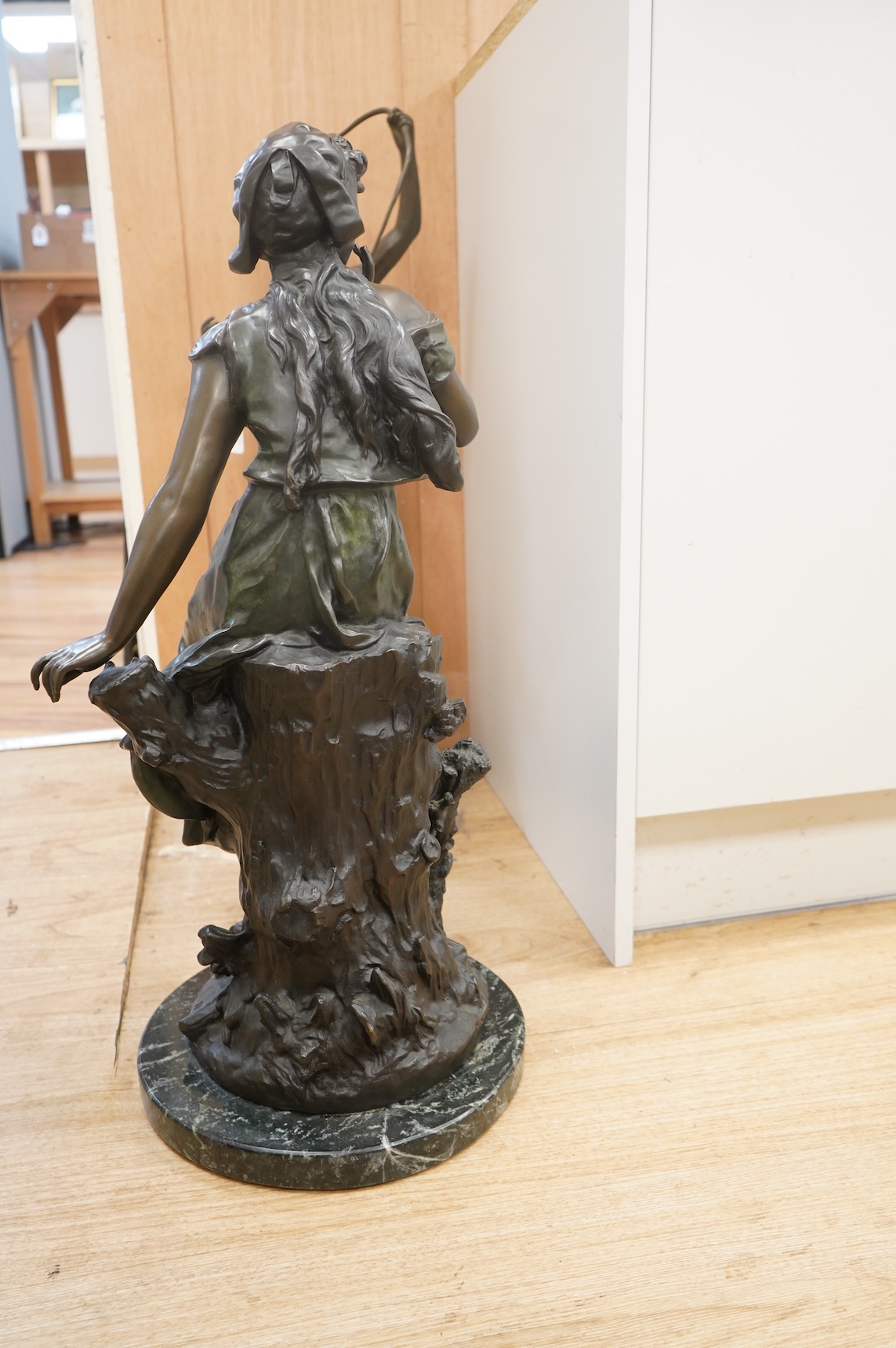 Auguste Moreau (1832-1927), ‘Chant de L’Alouette’, patinated bronze, signed, on marble base, height 70cm